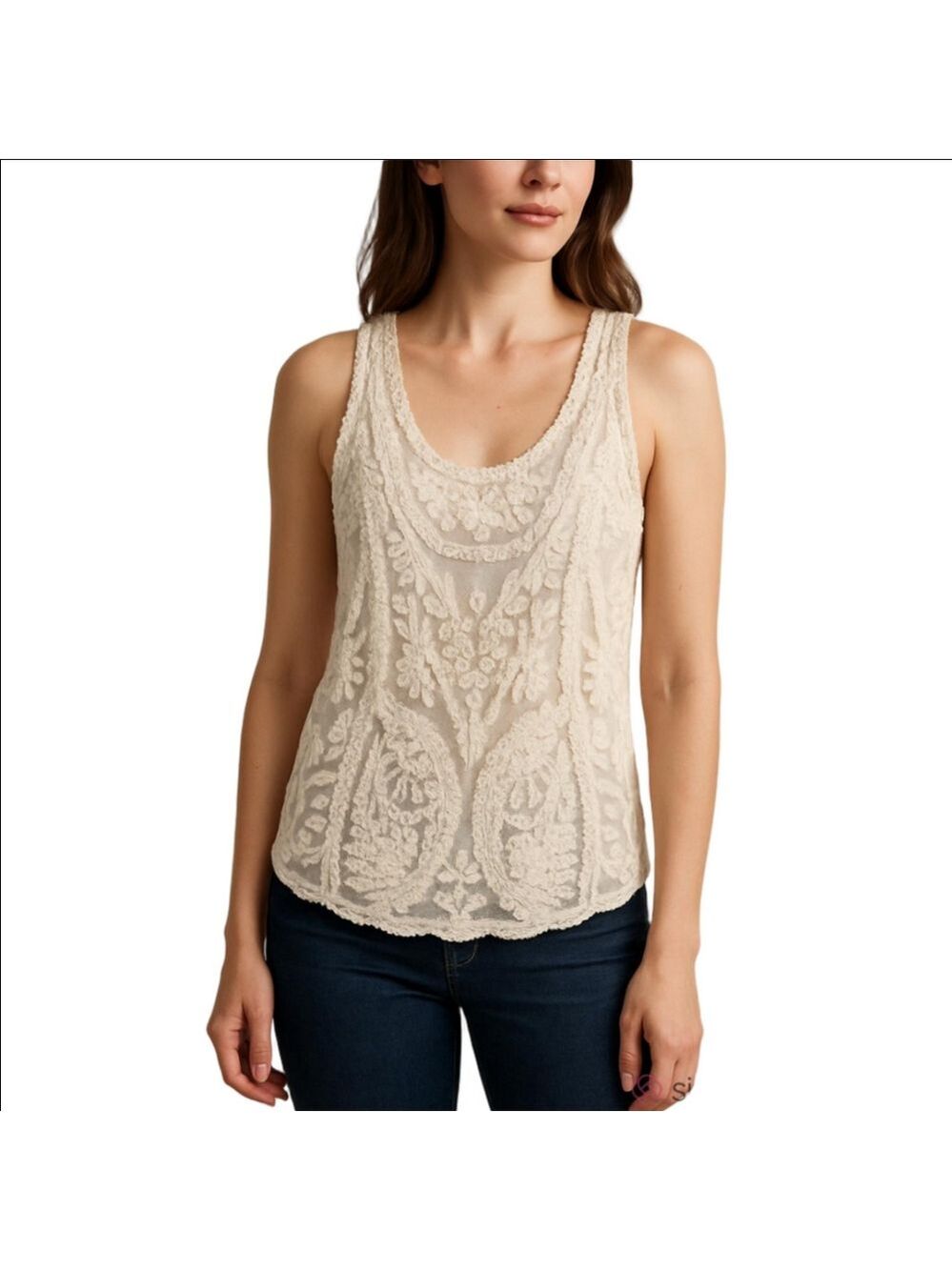 Streetwear Society Ivory Floral Crochet Tank Small Medium